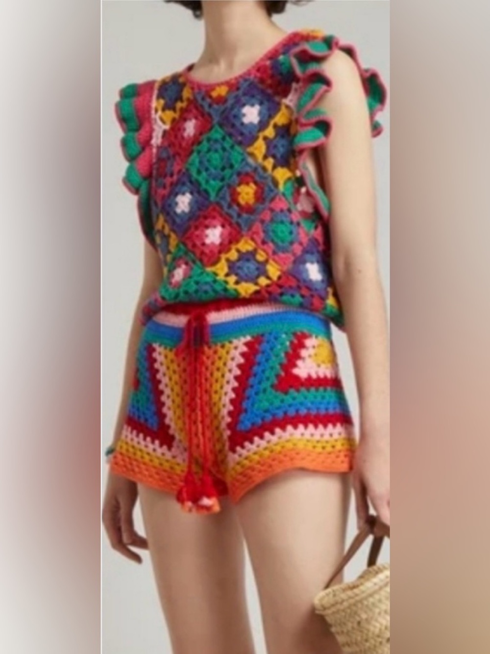 FARM Rio Crochet Square Vest Red Multi Butterfly Sleeves Size S - Picture 2 of 13